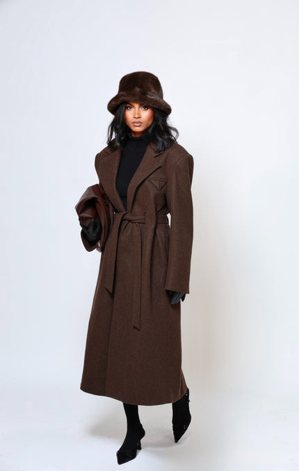 Odette Structured Longline Coat - Cacao