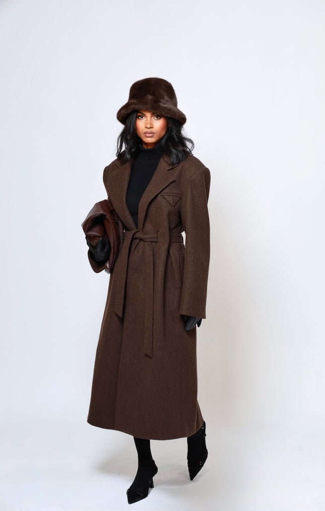 Odette Structured Longline Coat - Cacao