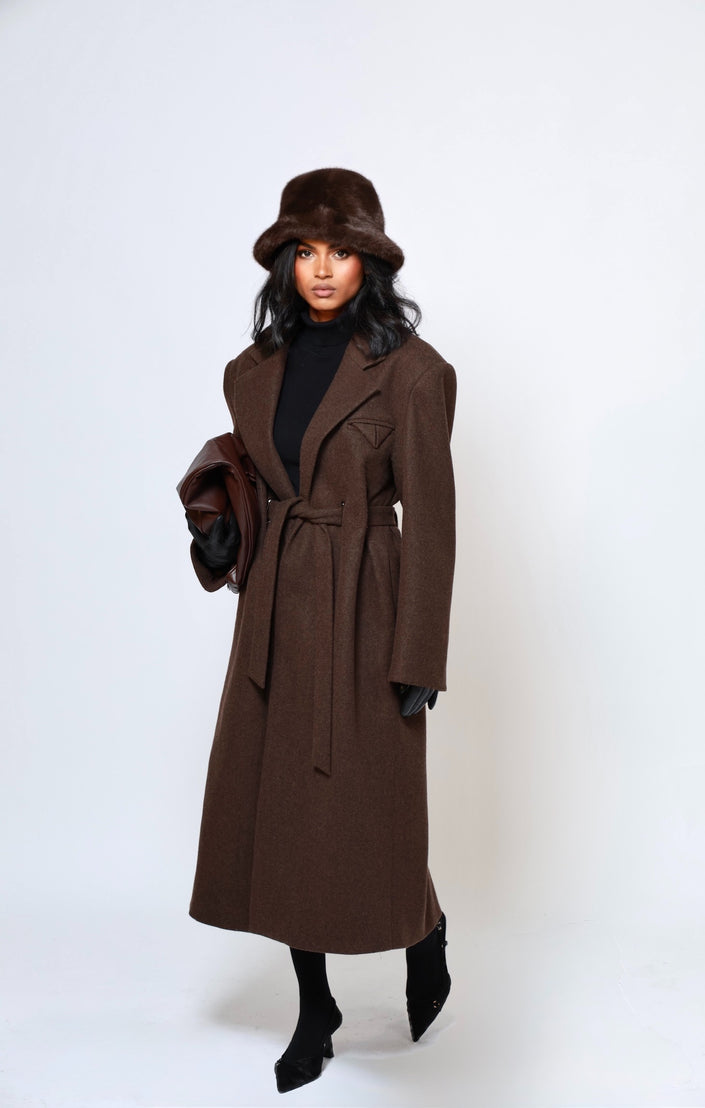 Odette Structured Longline Coat - Cacao