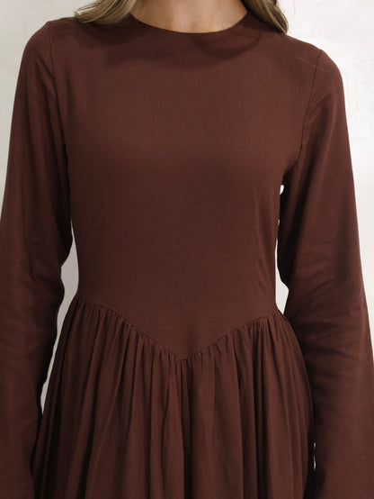 LYLA LINEN DRESS- MAHOGANY