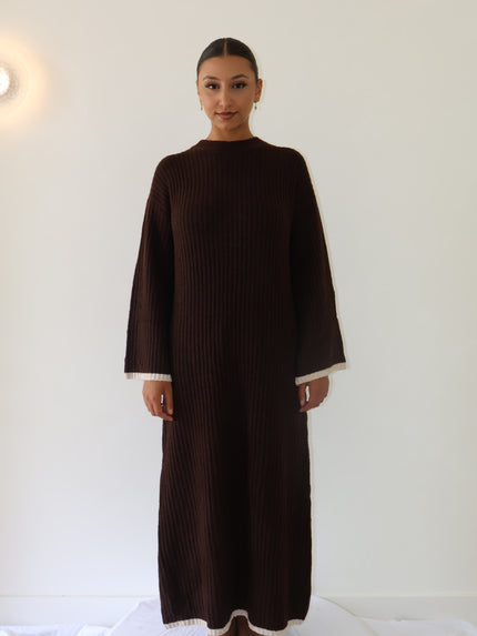 YASMIN KNIT DRESS - Chocolate Brown
