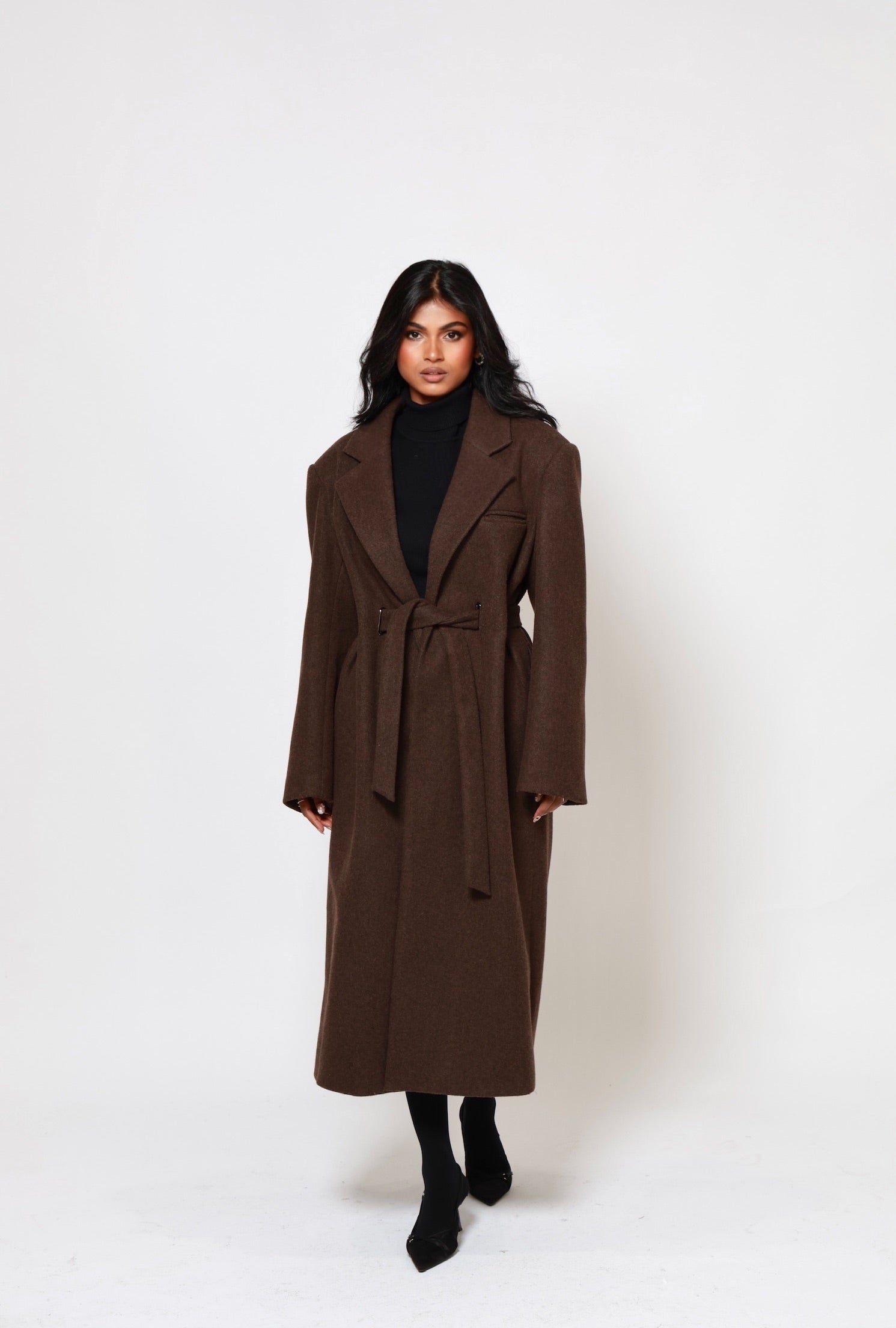 Odette Structured Longline Coat - Cacao