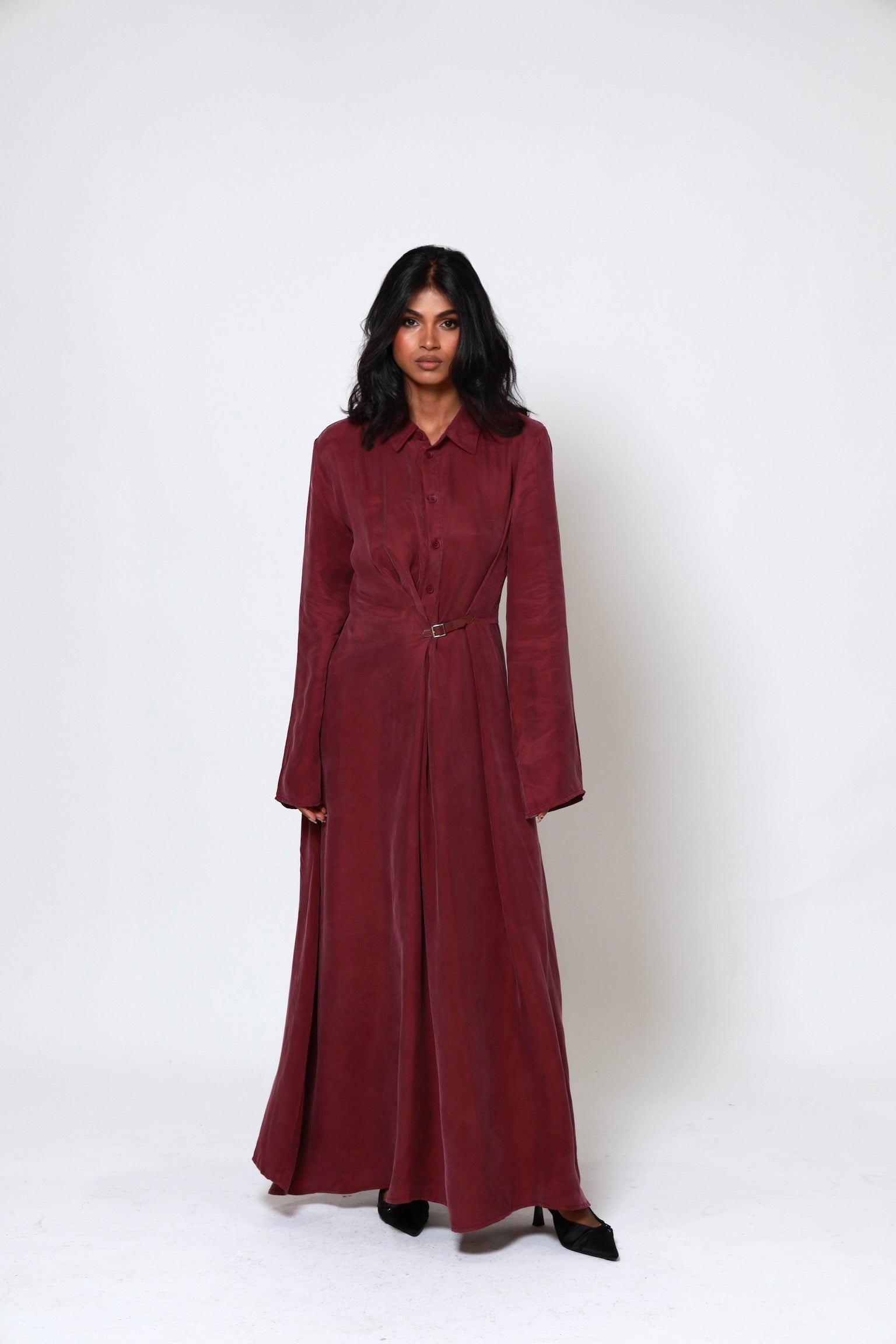 Ava Cupro Dress - Burgundy