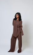 Mara Side Pleat Pant Brown (PREORDER)