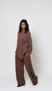 Mara Side Pleat Pant Brown (PREORDER)