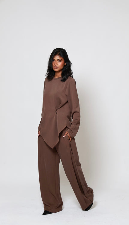 Mara Side Pleat Pant Brown