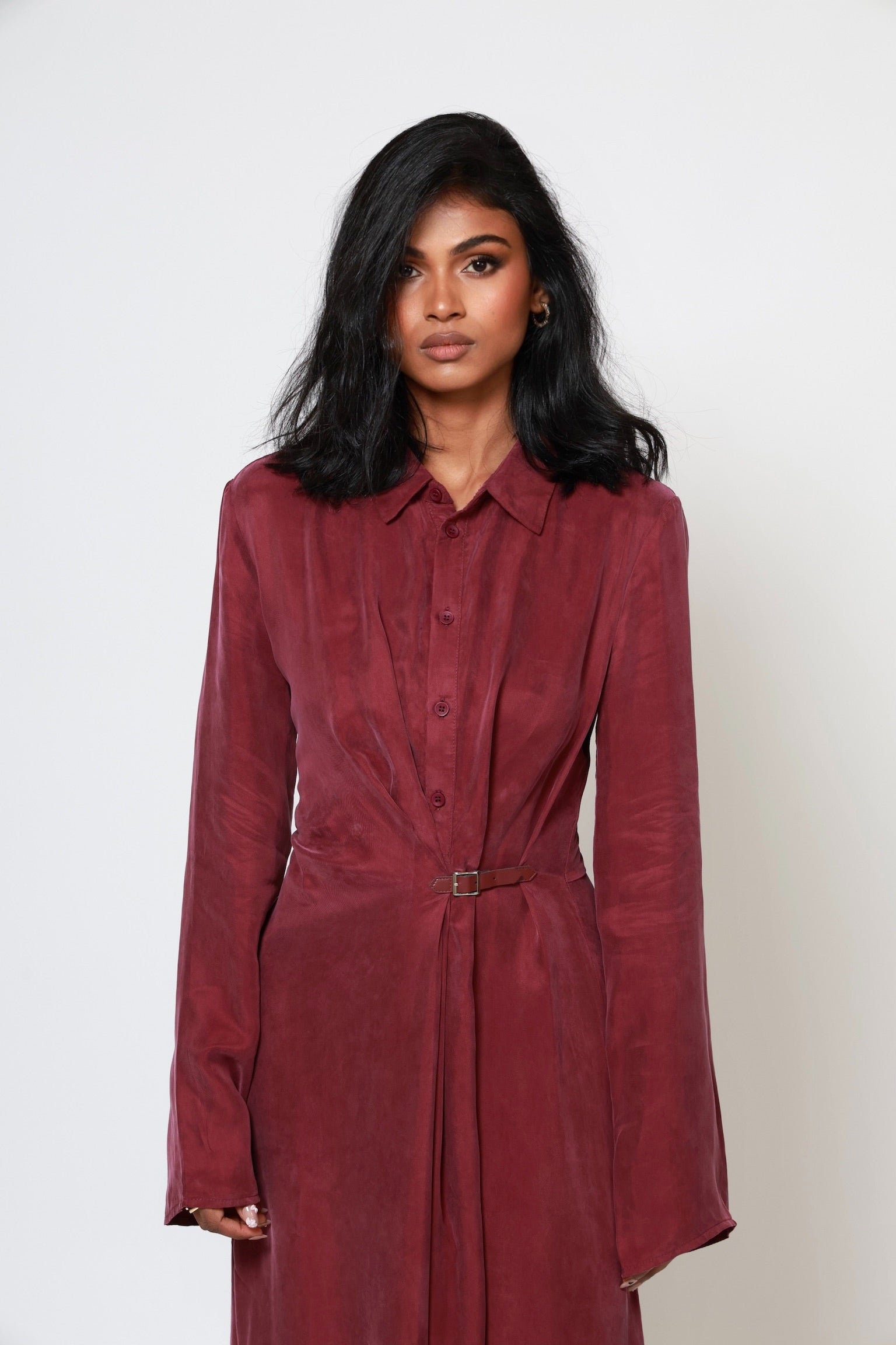 Ava Cupro Dress - Burgundy