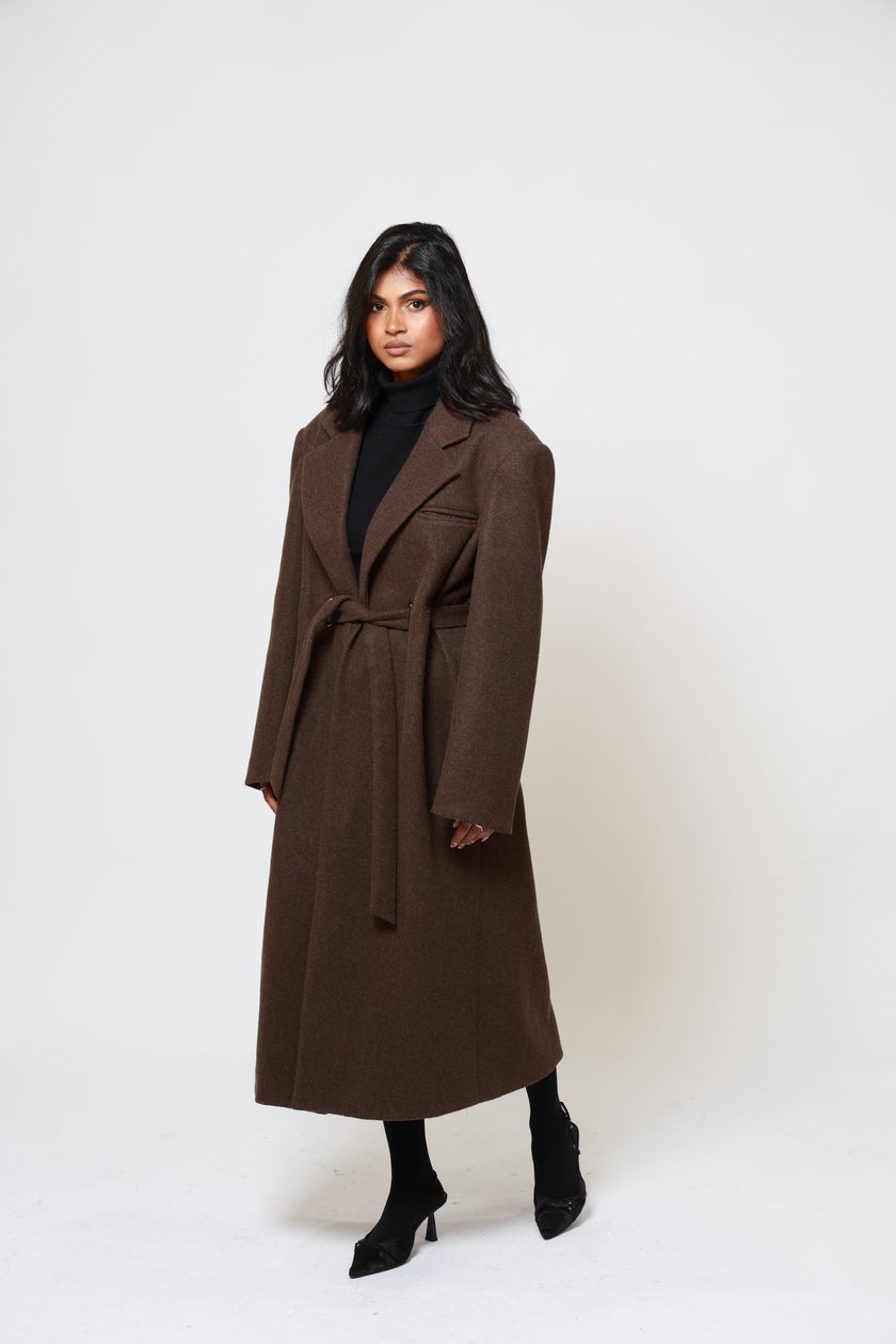 Odette Structured Longline Coat - Cacao