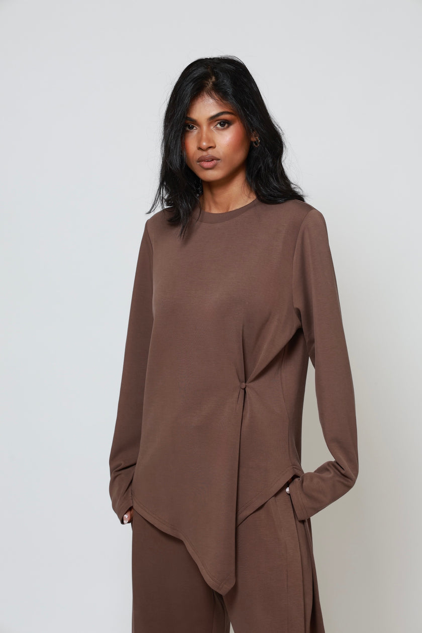 Mara Asymmetrical Top Brown (PREORDER)