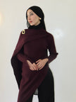 MILA ASYM KNIT TOP — BURGUNDY