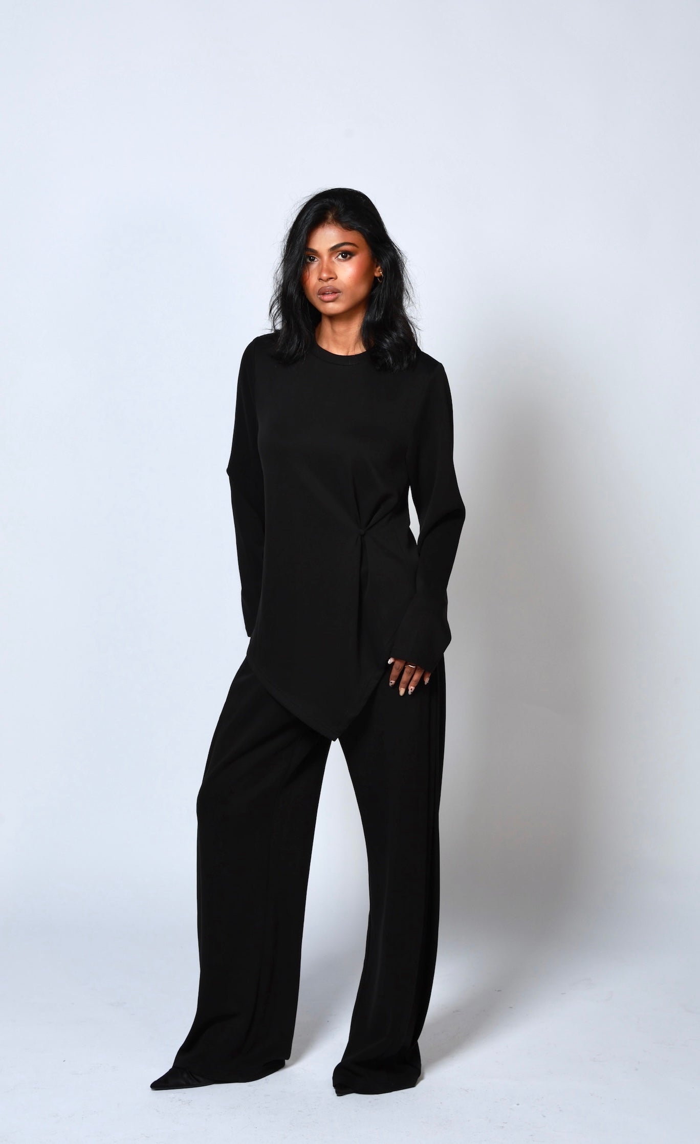 Mara Side Pleat Pant Black (PREORDER)