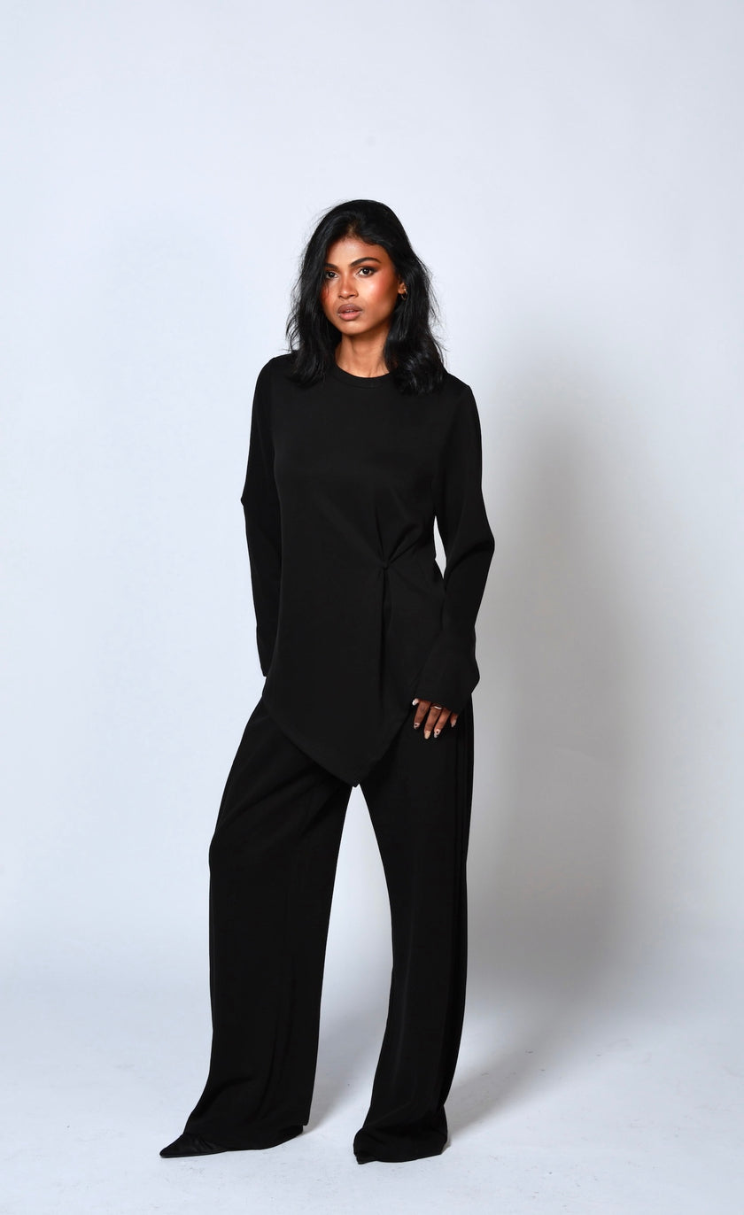 Mara Side Pleat Pant Black (PREORDER)