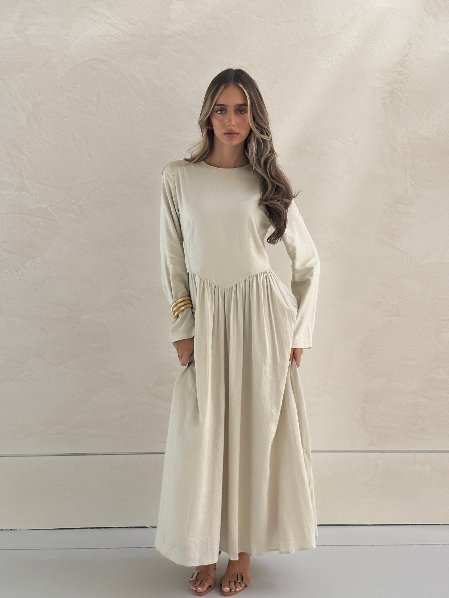 LYLA LINEN DRESS- NATURAL