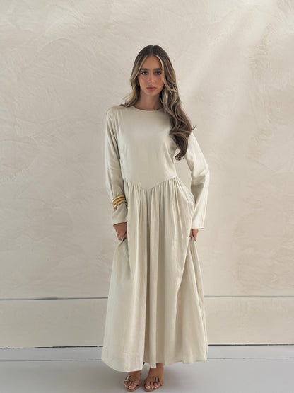 LYLA LINEN DRESS- NATURAL