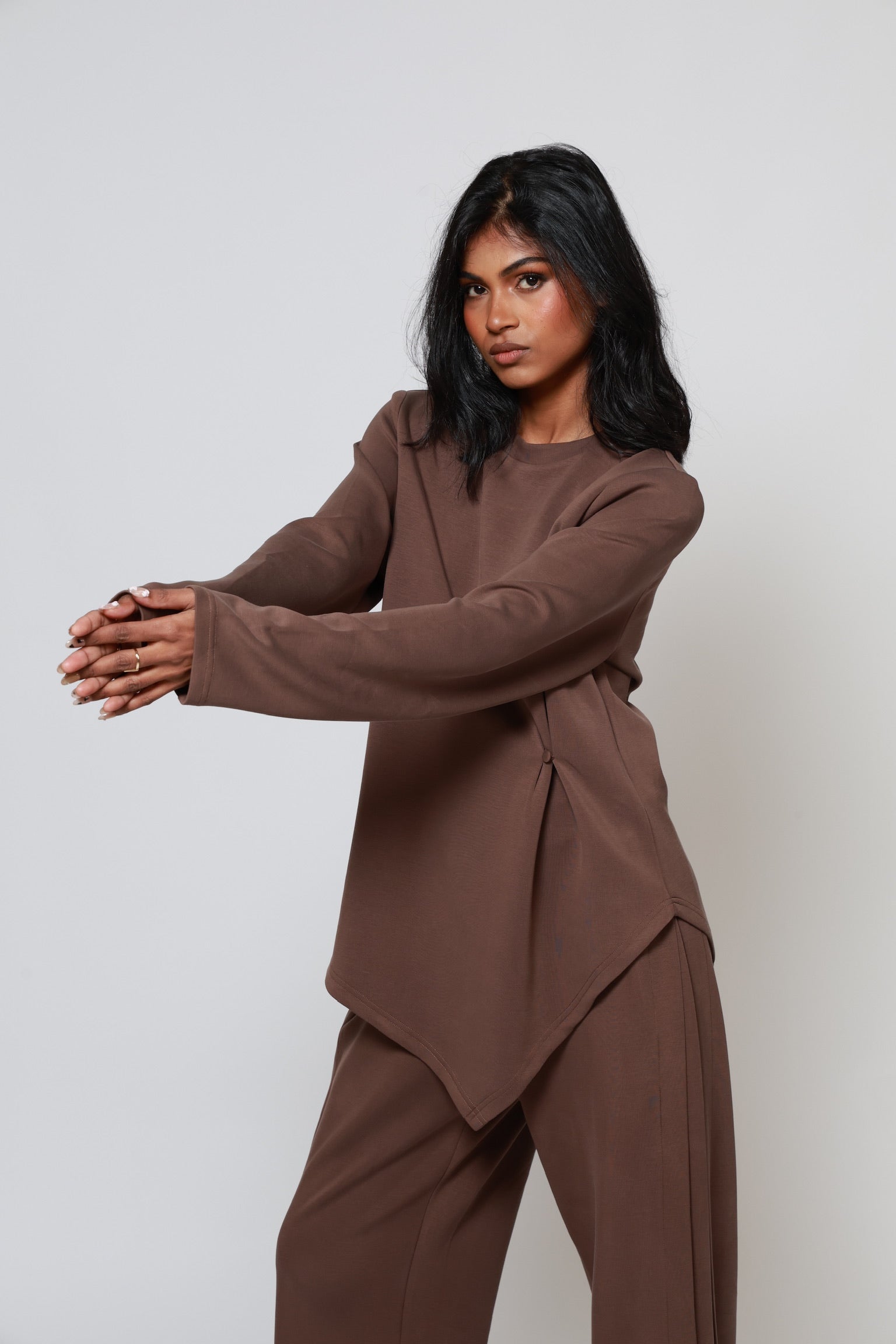 Mara Asymmetrical Top Brown (PREORDER)