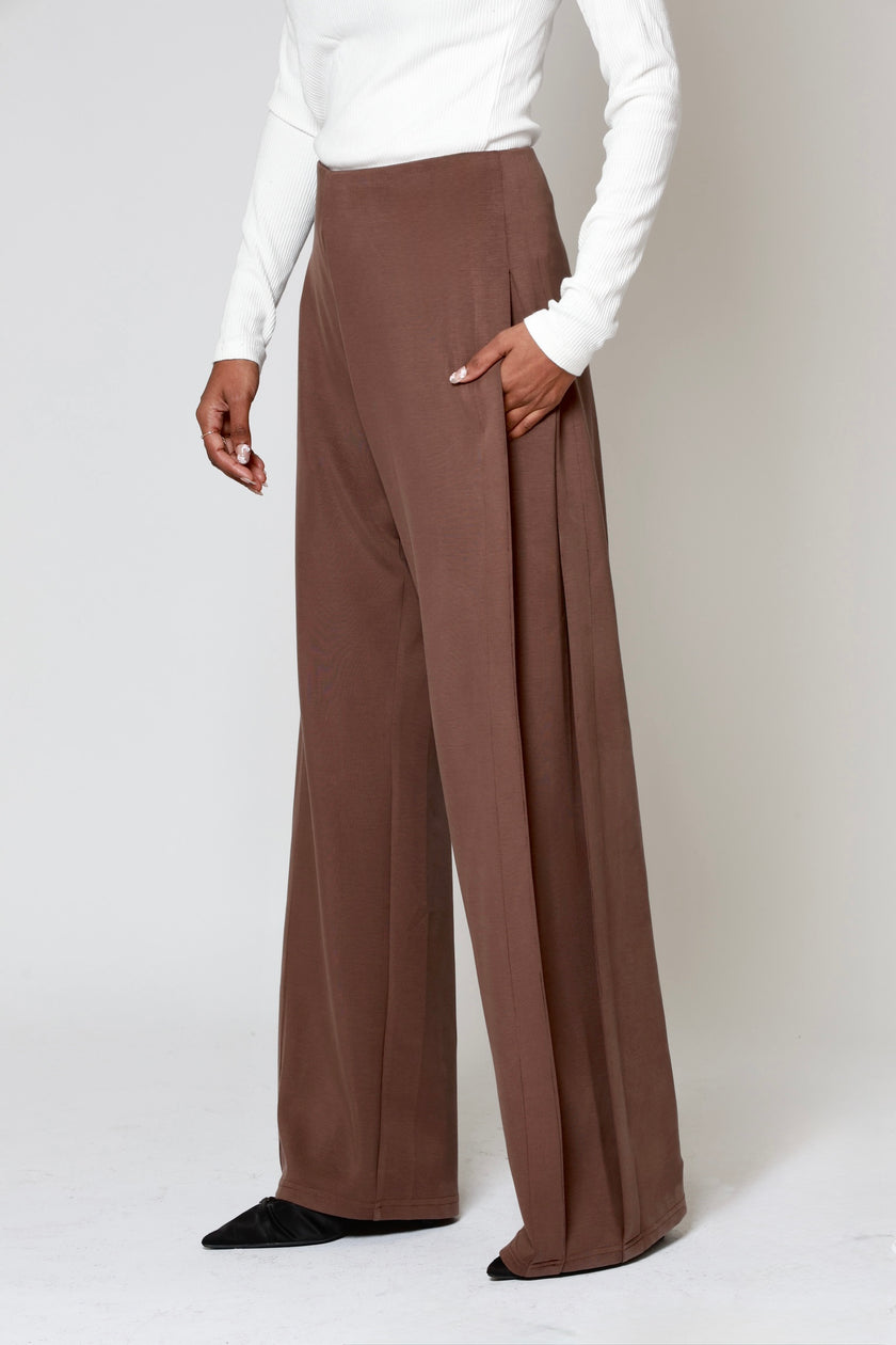 Mara Side Pleat Pant Brown (PREORDER)