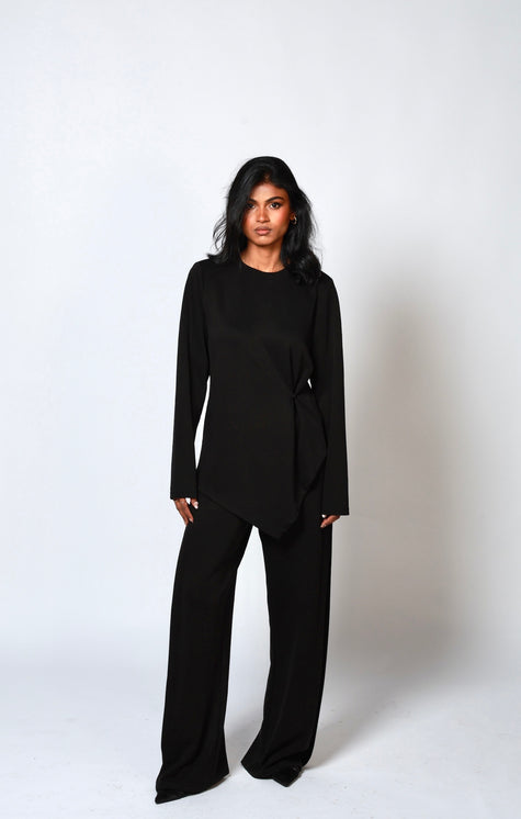 Mara Side Pleat Pant Black (PREORDER)