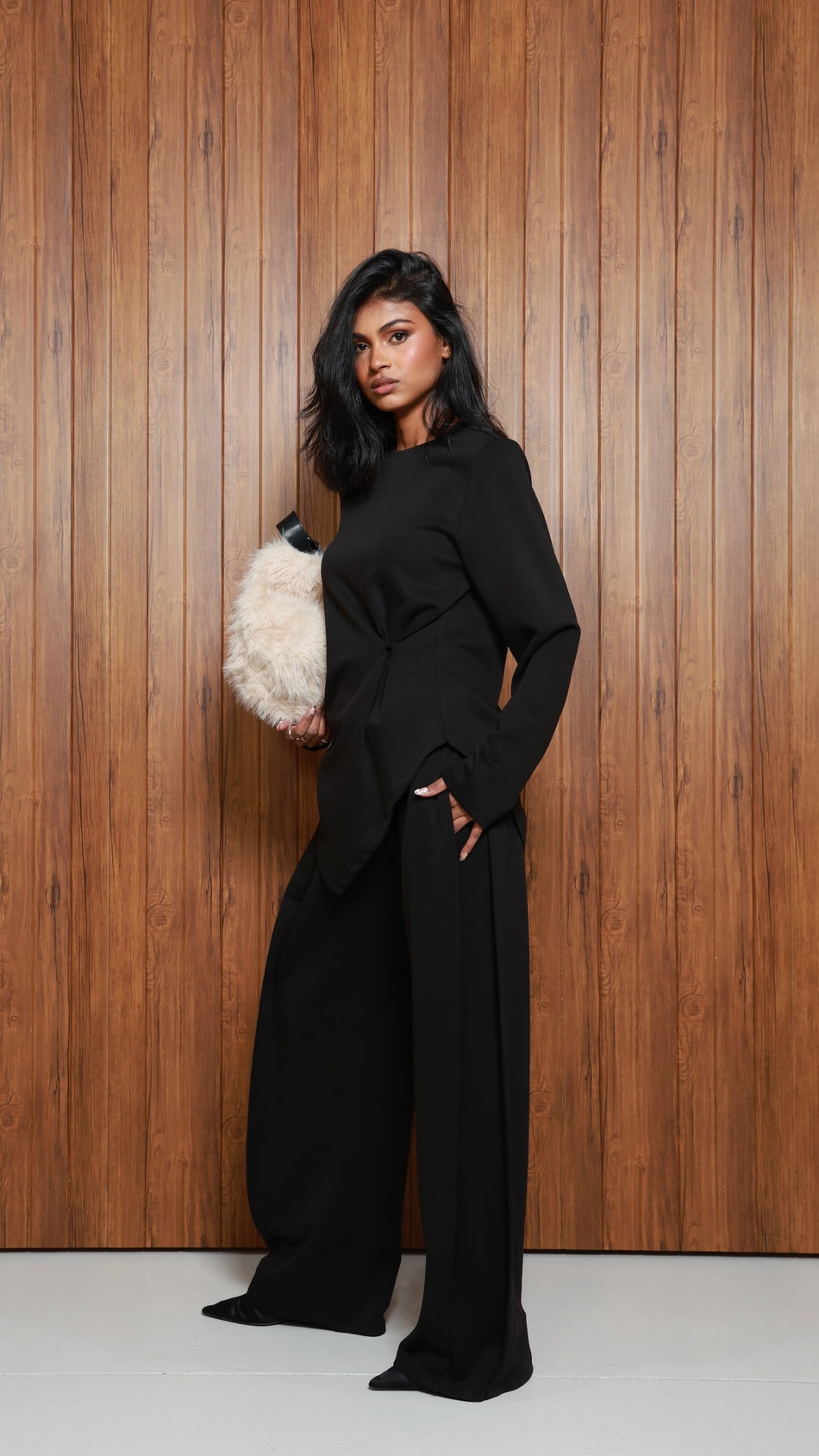Mara Side Pleat Pant Black