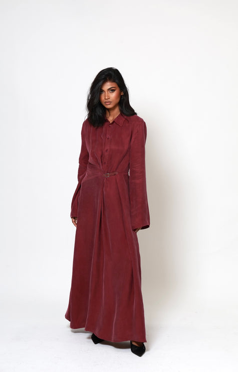 Ava Cupro Dress - Burgundy