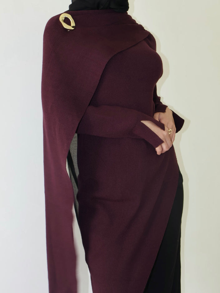 MILA ASYM KNIT TOP — BURGUNDY