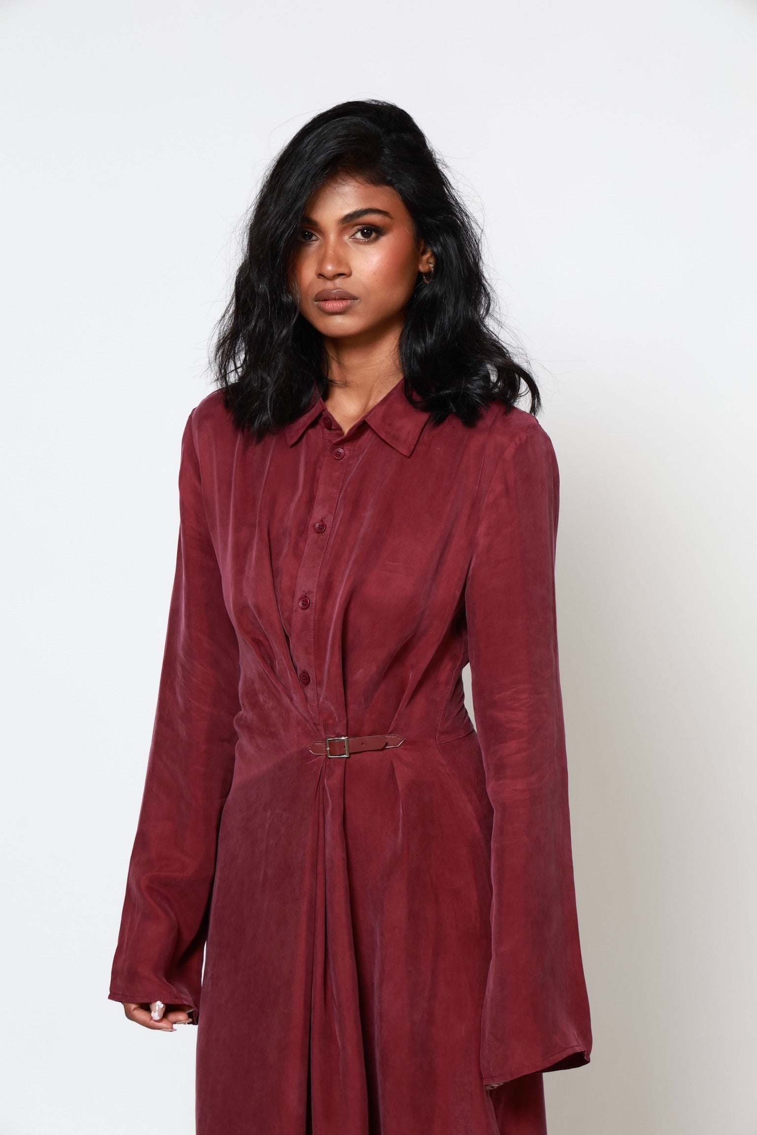 Ava Cupro Dress - Burgundy