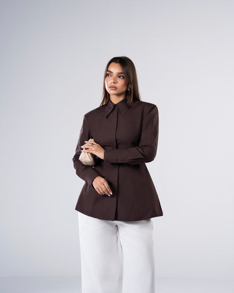 Ines Peplum Blouse Brown