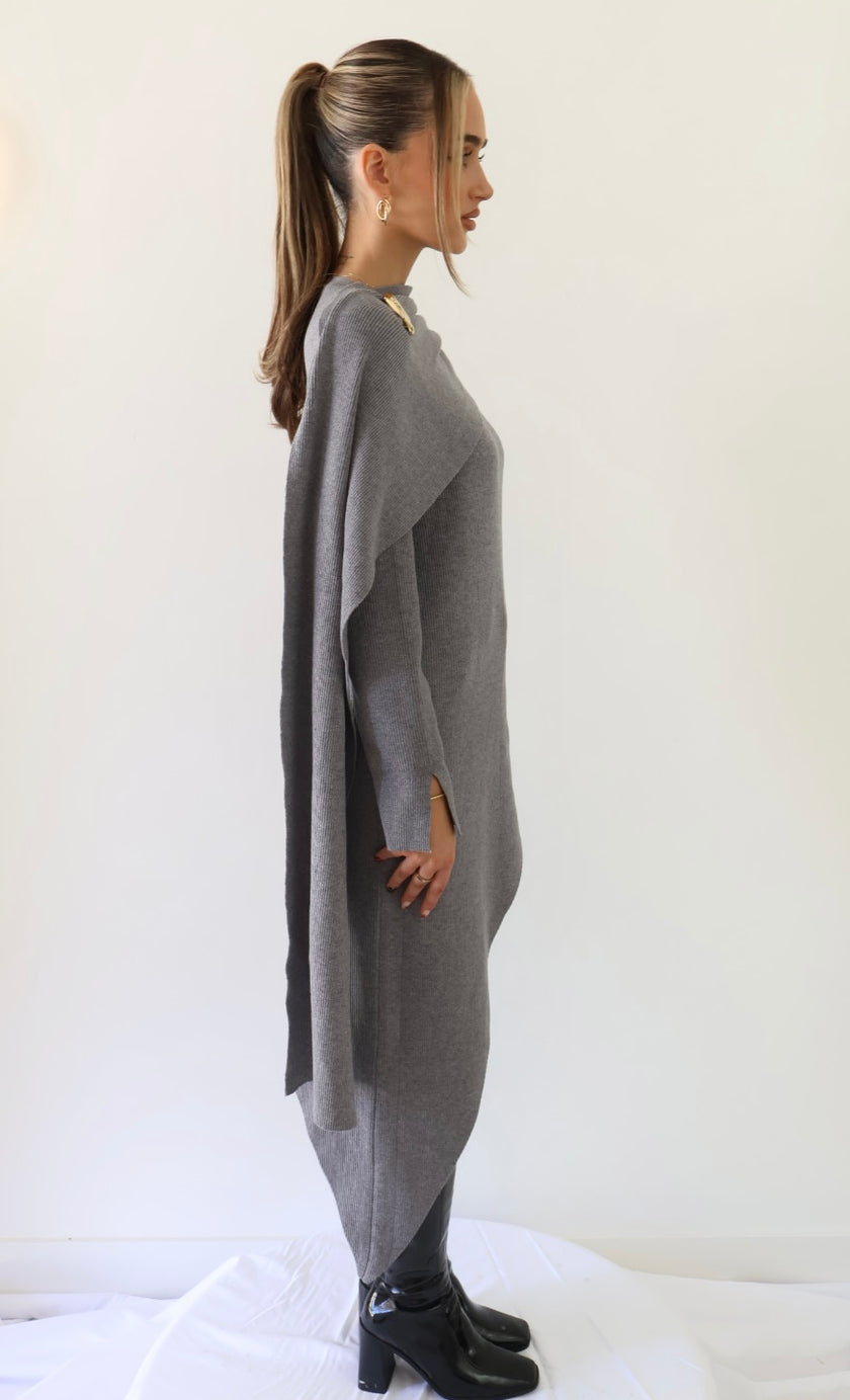 MILA ASYM KNIT TOP — GRAY