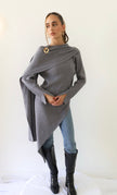 MILA ASYM KNIT TOP — GRAY