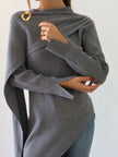 MILA ASYM KNIT TOP — GRAY