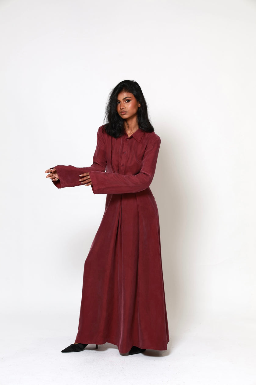 Ava Cupro Dress - Burgundy