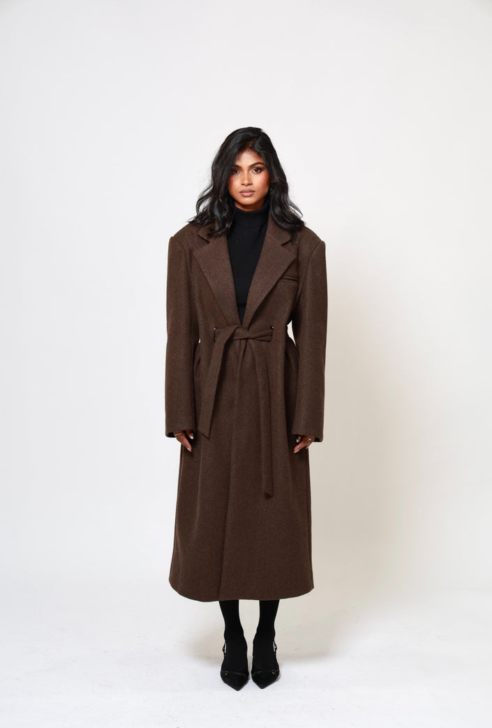 Odette Structured Longline Coat - Cacao