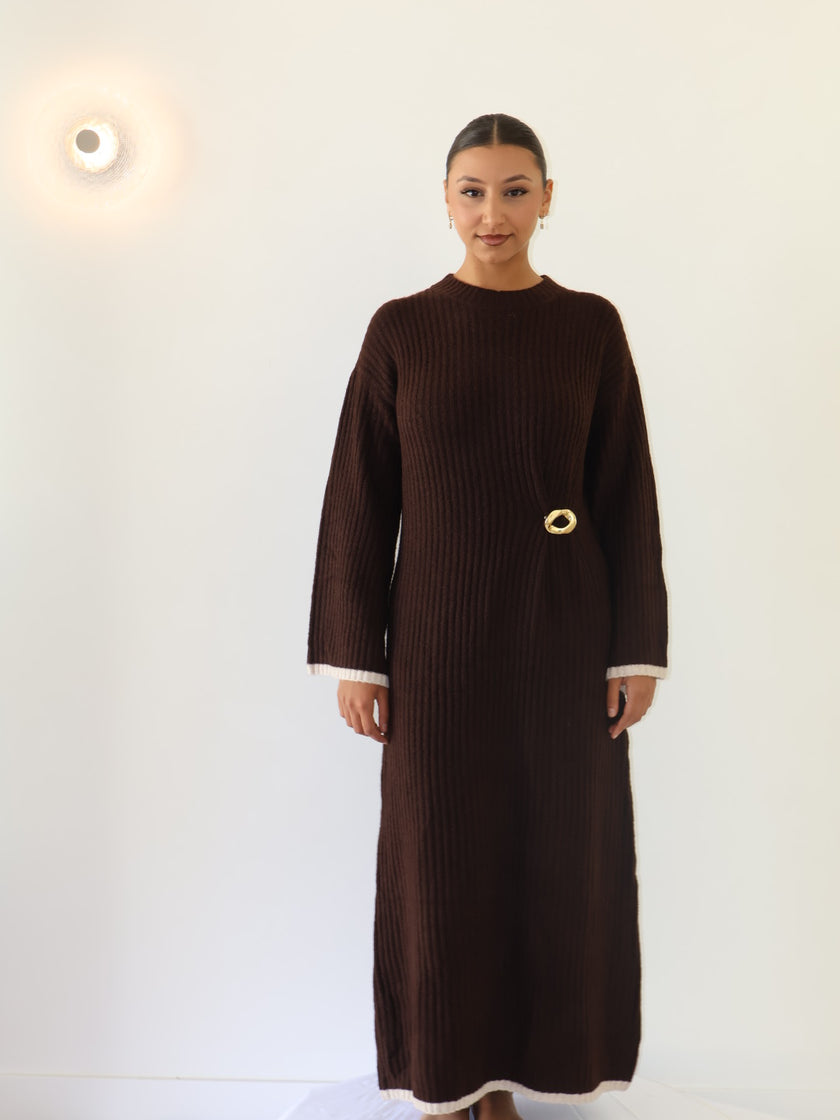 YASMIN KNIT DRESS - Chocolate Brown