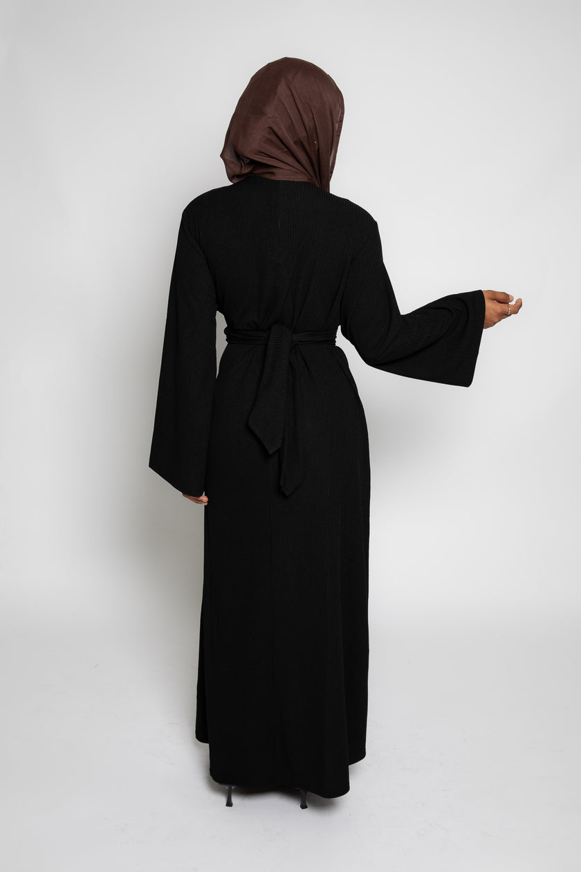 ZIYA KNITTED TIE-UP DRESS - BLACK