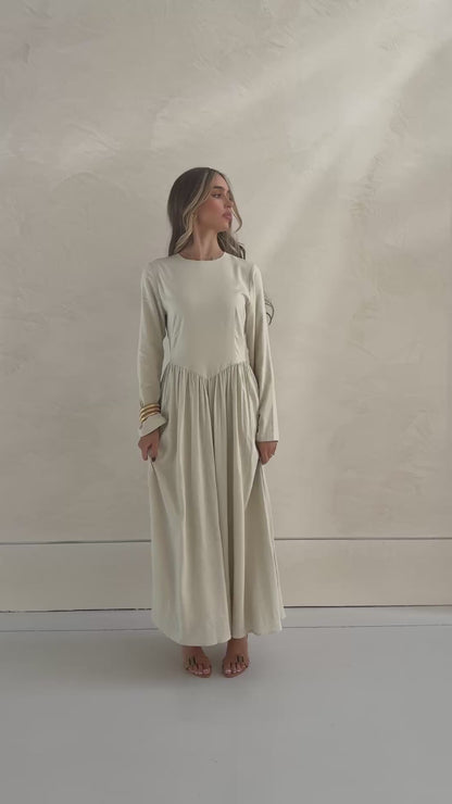 LYLA LINEN DRESS- NATURAL